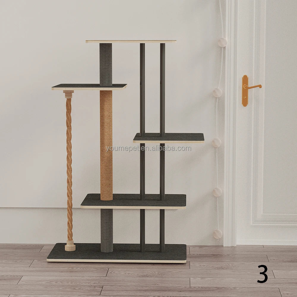 Modern Cat Tree in Step Tower — staggered platforms with a sisal rope post
