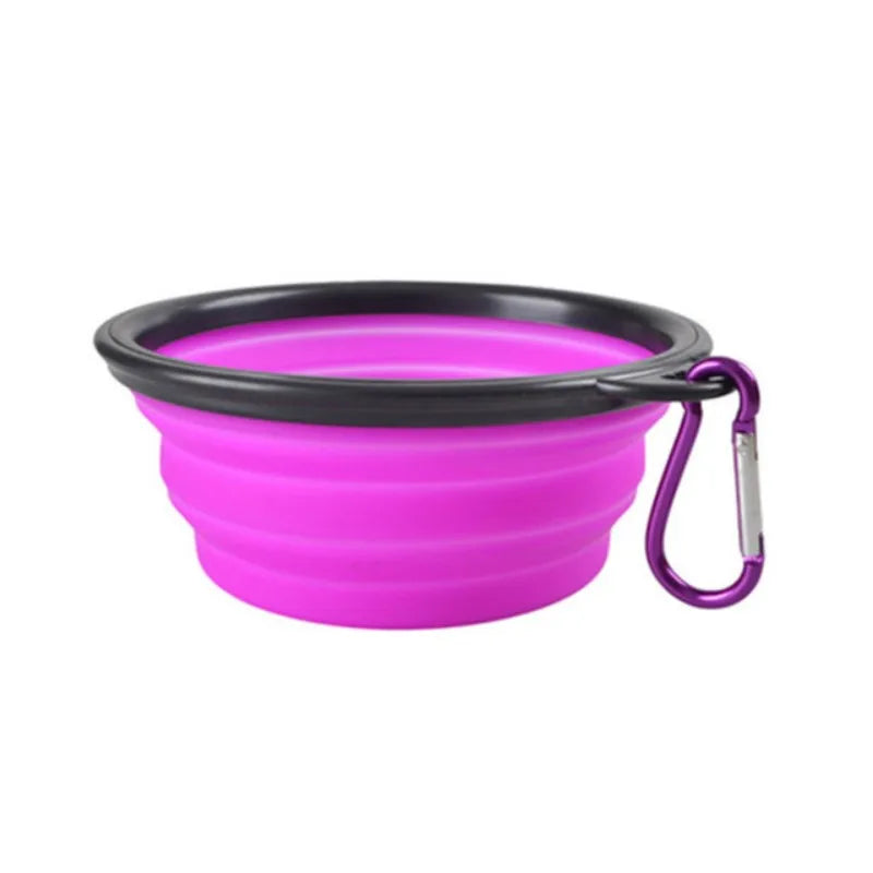 Collapsible Travel Bowl in Purple — the open bowl with its carabiner clip on a white background