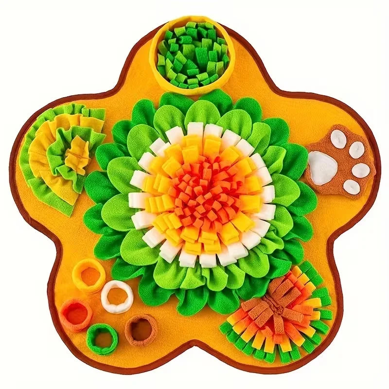 Forage Snuffle Mat in Honey — full mat in warm yellow, green and orange on a white background