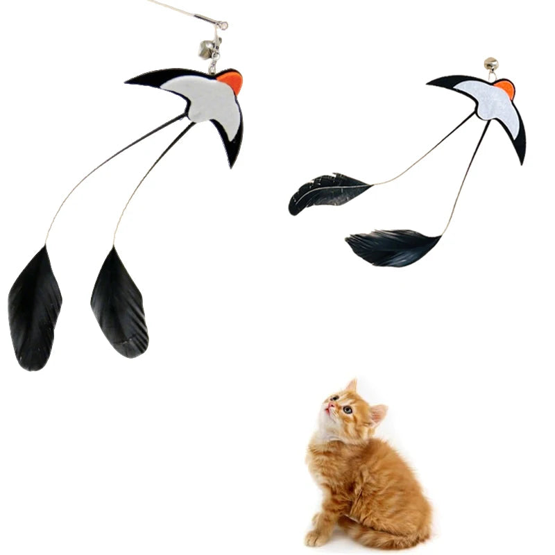 Feather Wand Refills in Black — two refills with a kitten on a white background