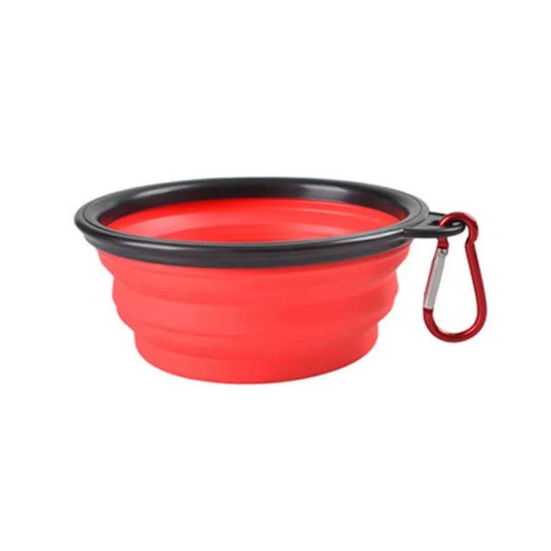 Collapsible Travel Bowl in Red — the open bowl with its carabiner clip on a white background