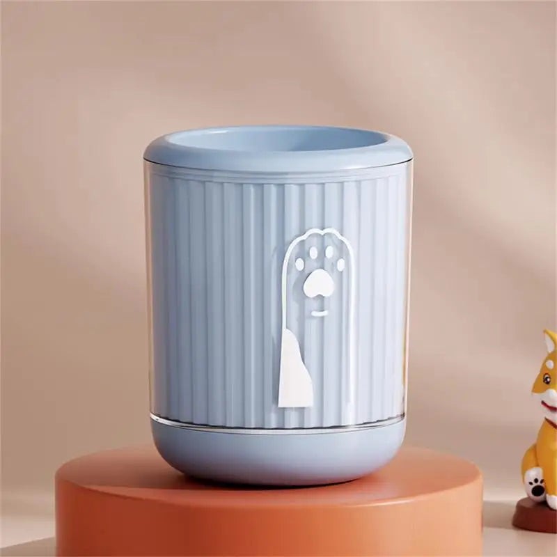 Paw Cleaning Cup in Blue — single cup on a terracotta pedestal