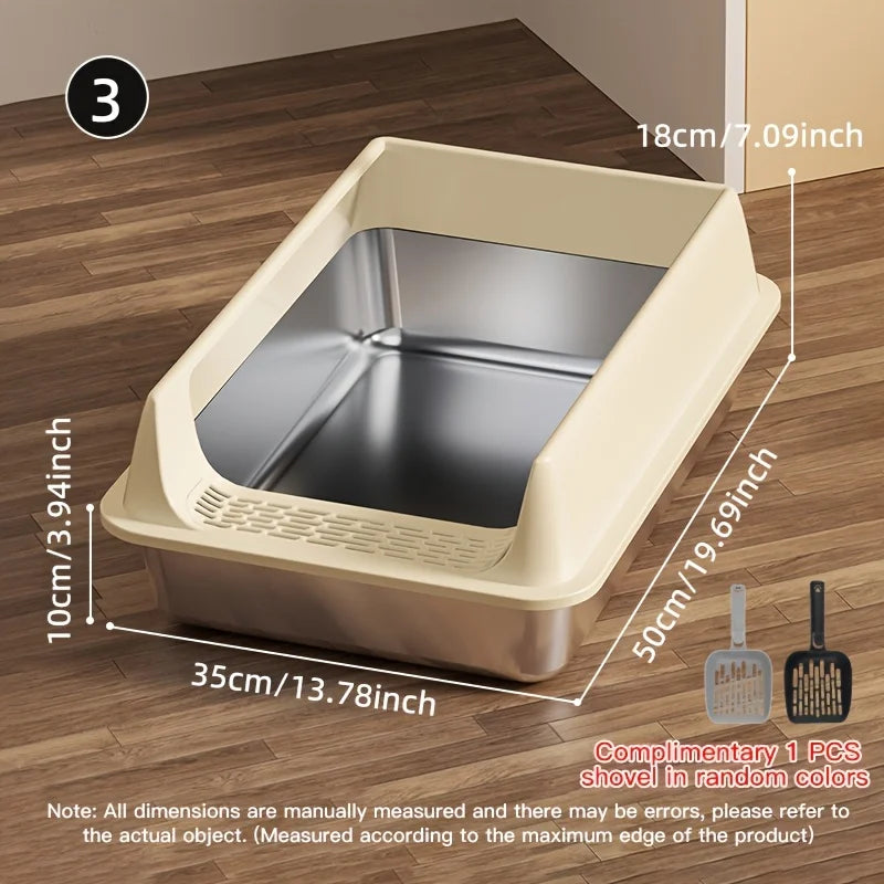 Stainless Steel Litter Box in Sand — 20 × 14 × 7 in size with dimensions