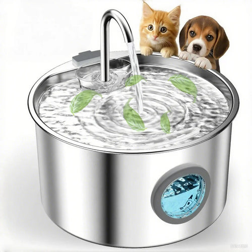Stainless Steel Water Fountain in Silver — faucet-style stream and water-level window