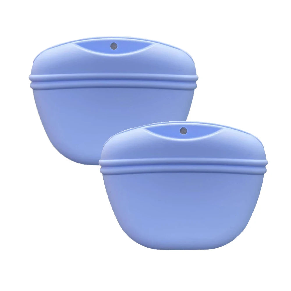 Silicone Treat Pouch in Blue — set of 2 pouches on a white background