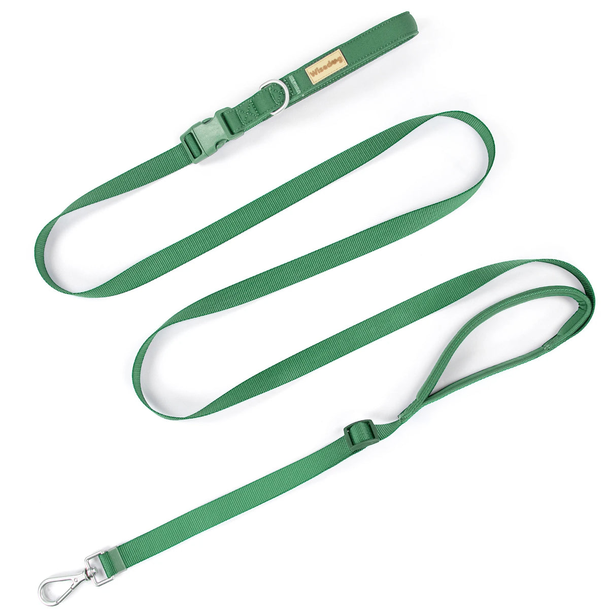 Hands-Free Crossbody Leash in Sage — full leash with padded handles and snap hook on a white background