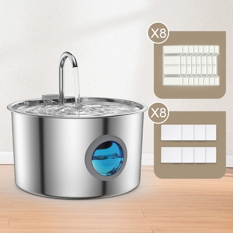 Stainless Steel Water Fountain in Silver — fountain with 8 filter sets