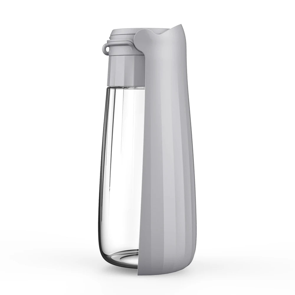 Travel Water Bottle in Stone — the bottle standing upright on a white background