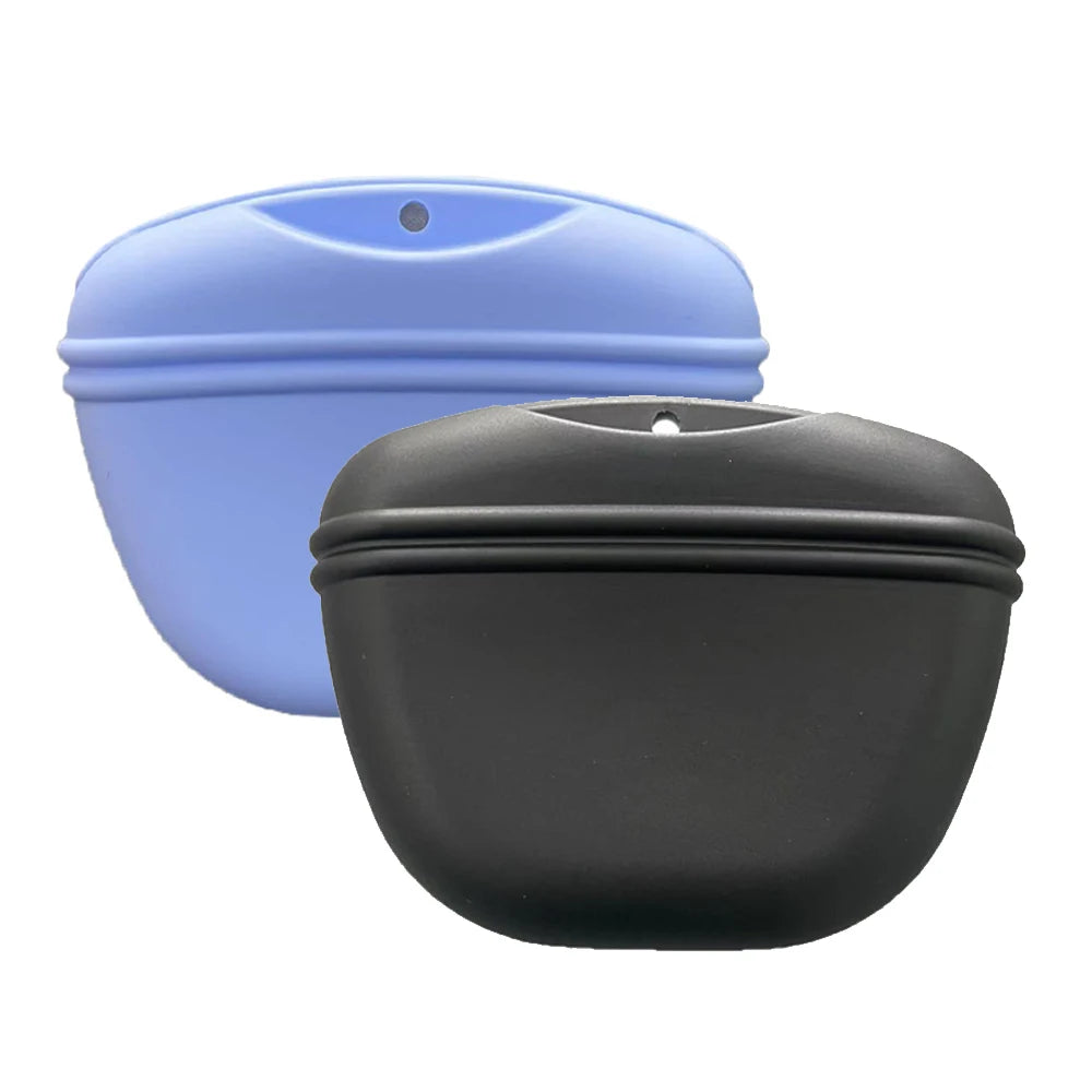 Silicone Treat Pouch in Black & Blue — set of 2 pouches on a white background
