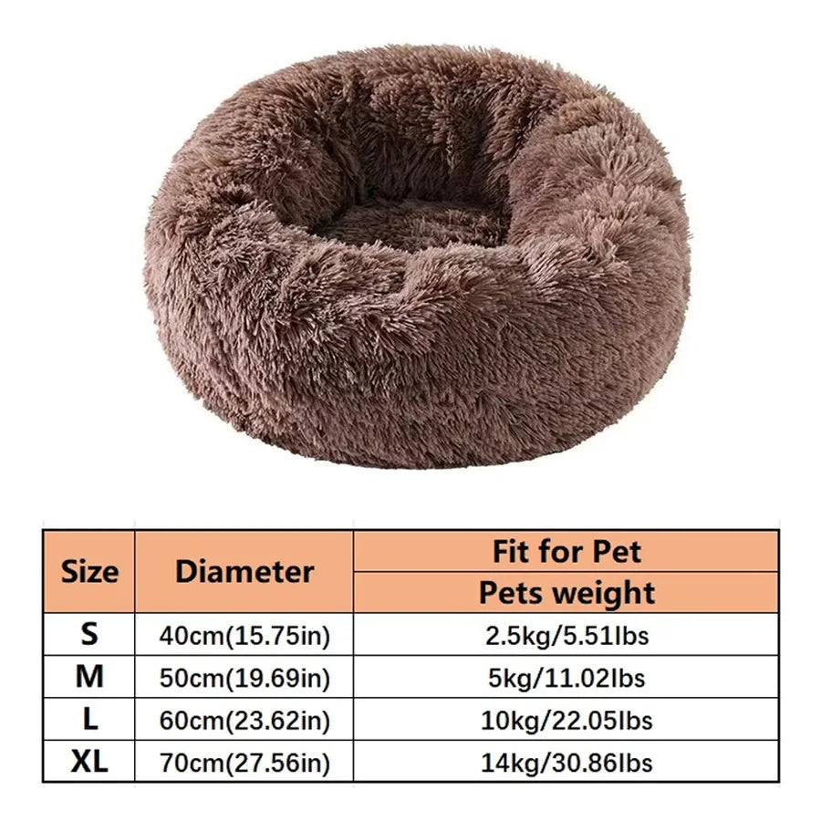 The Cloud Donut Bed in Cocoa — product view with size chart