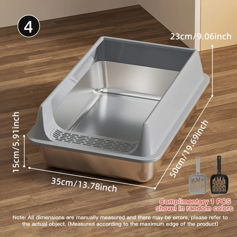 Stainless Steel Litter Box in Stone — 20 × 14 × 9 in size with dimensions