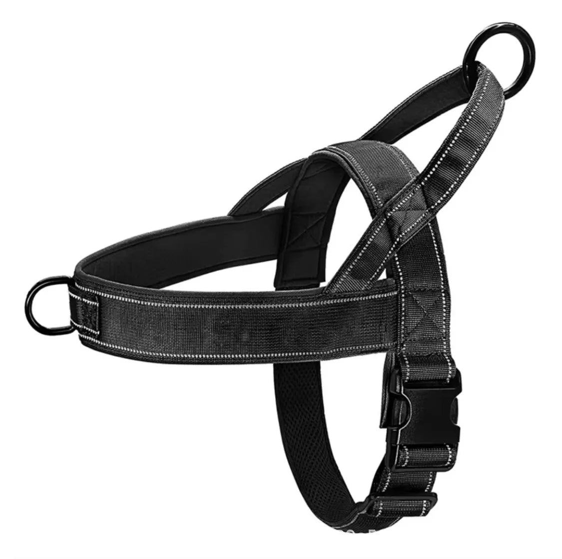 Everyday Reflective Harness in Black — padded strap harness on a white background