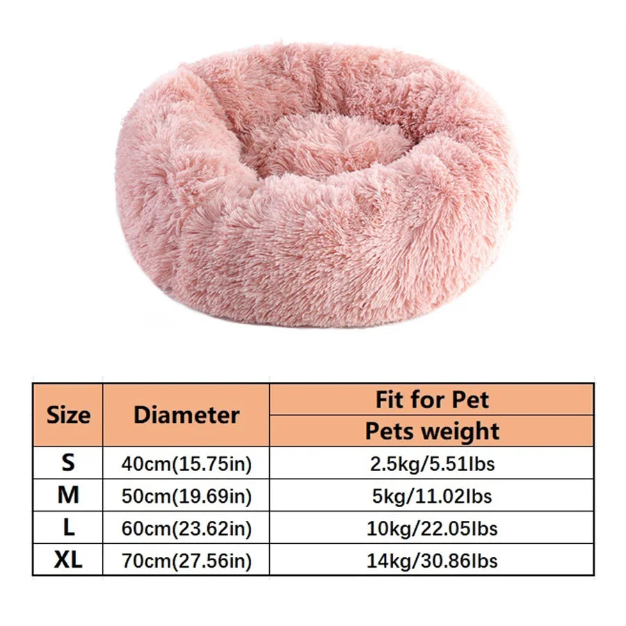The Cloud Donut Bed in Blush — product view with size chart