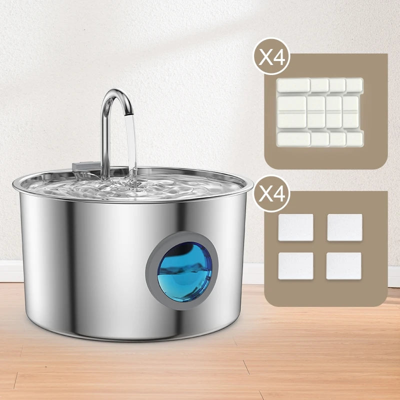 Stainless Steel Water Fountain in Silver — fountain with 4 filter sets