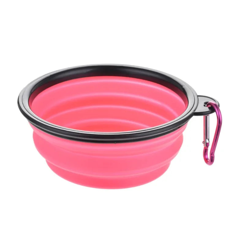 Collapsible Travel Bowl in Blush — the open bowl with its carabiner clip on a white background