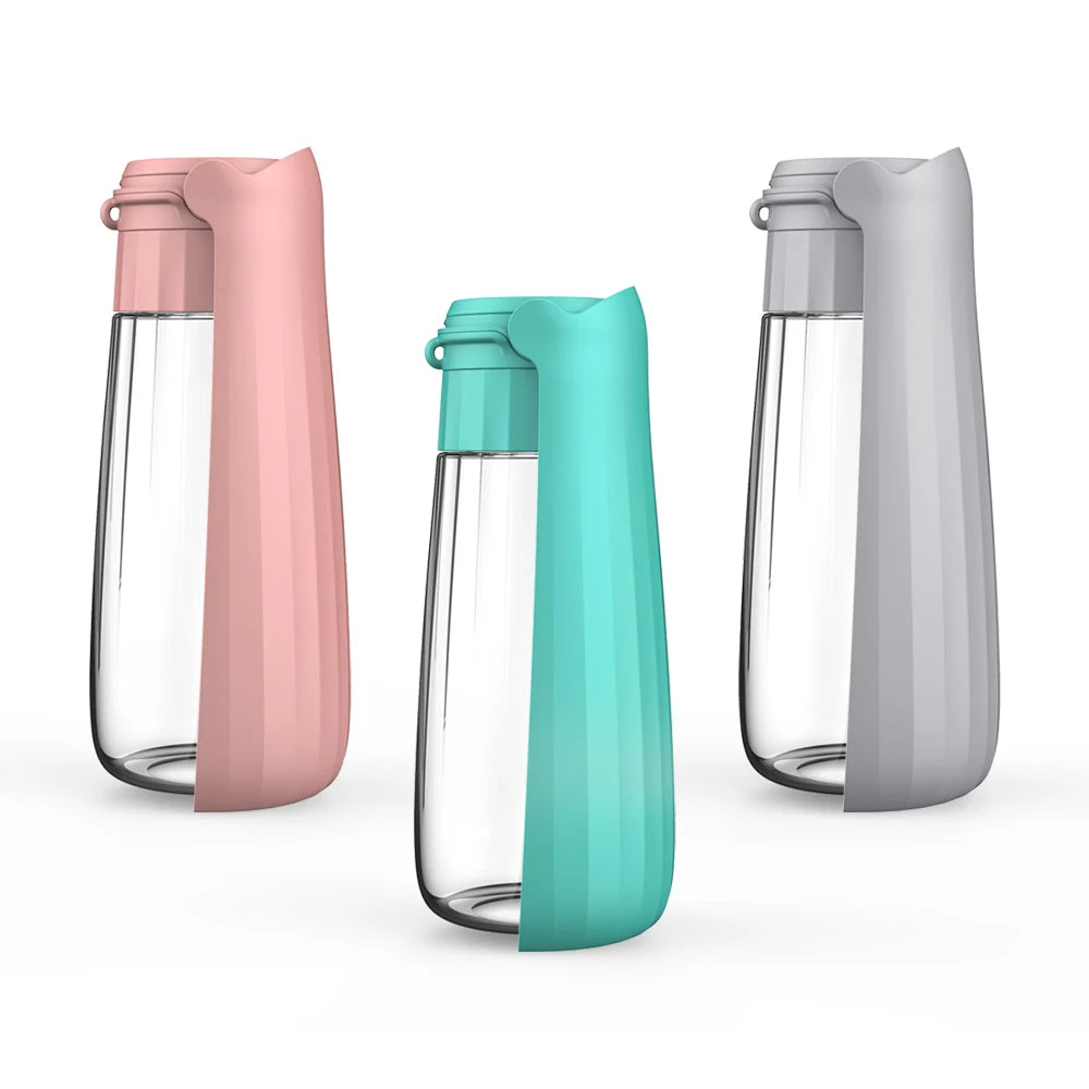 Travel Water Bottle in Blush, Mint and Stone — all three colors side by side