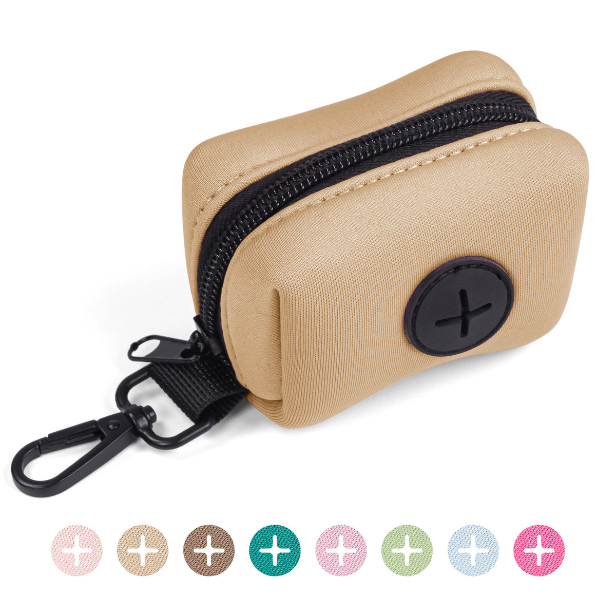 Zip Bag Carrier in Sand — zip pouch with swivel clip, on a white background