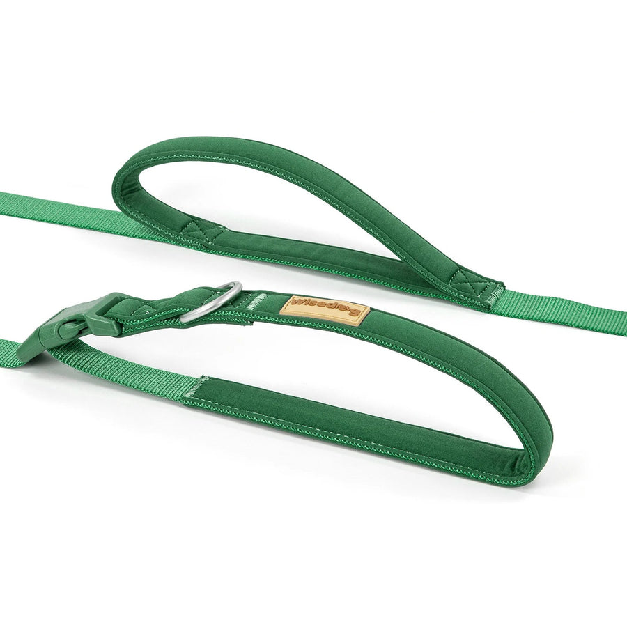 Hands-Free Crossbody Leash in Sage — close-up of the two padded handles, quick-release buckle and D-ring