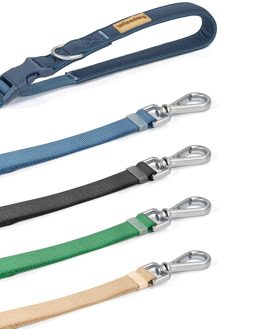 Hands-Free Crossbody Leash in Blue, Black, Sage and Sand — swivel snap-hook ends side by side