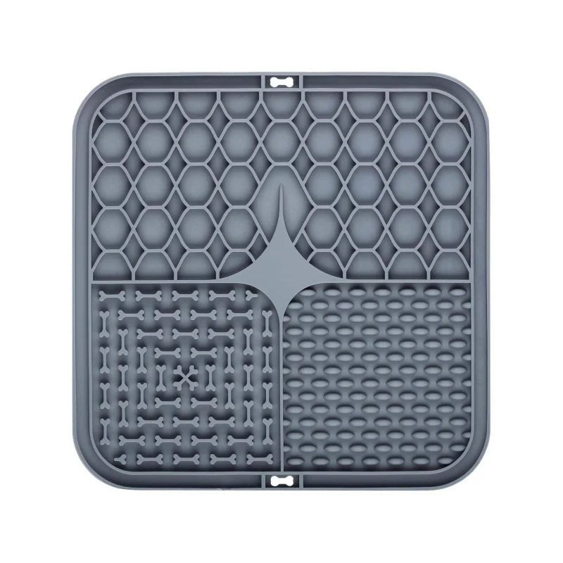 Lick Mat in Stone — top view of the four textured lick zones on a white background