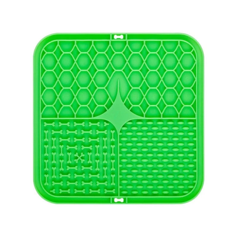 Lick Mat in Sage — top view of the four textured lick zones on a white background